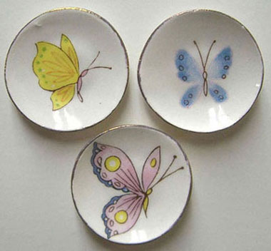 Dollhouse Miniature 3 Pastel Butterfly Plates